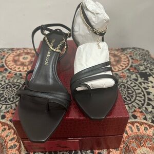 Tamara Mellon Black Strappy Heels with Gold Chain - Size 37 (7 US) - Brand New